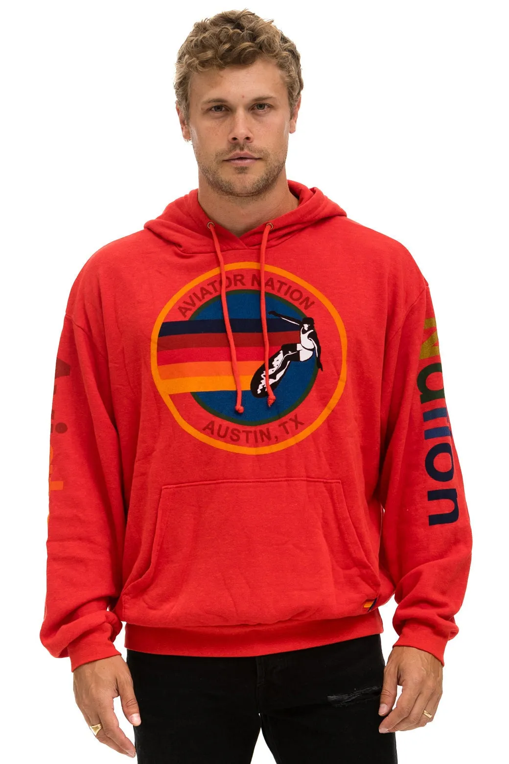 AVIATOR NATION AUSTIN RELAXED PULLOVER HOODIE - RED