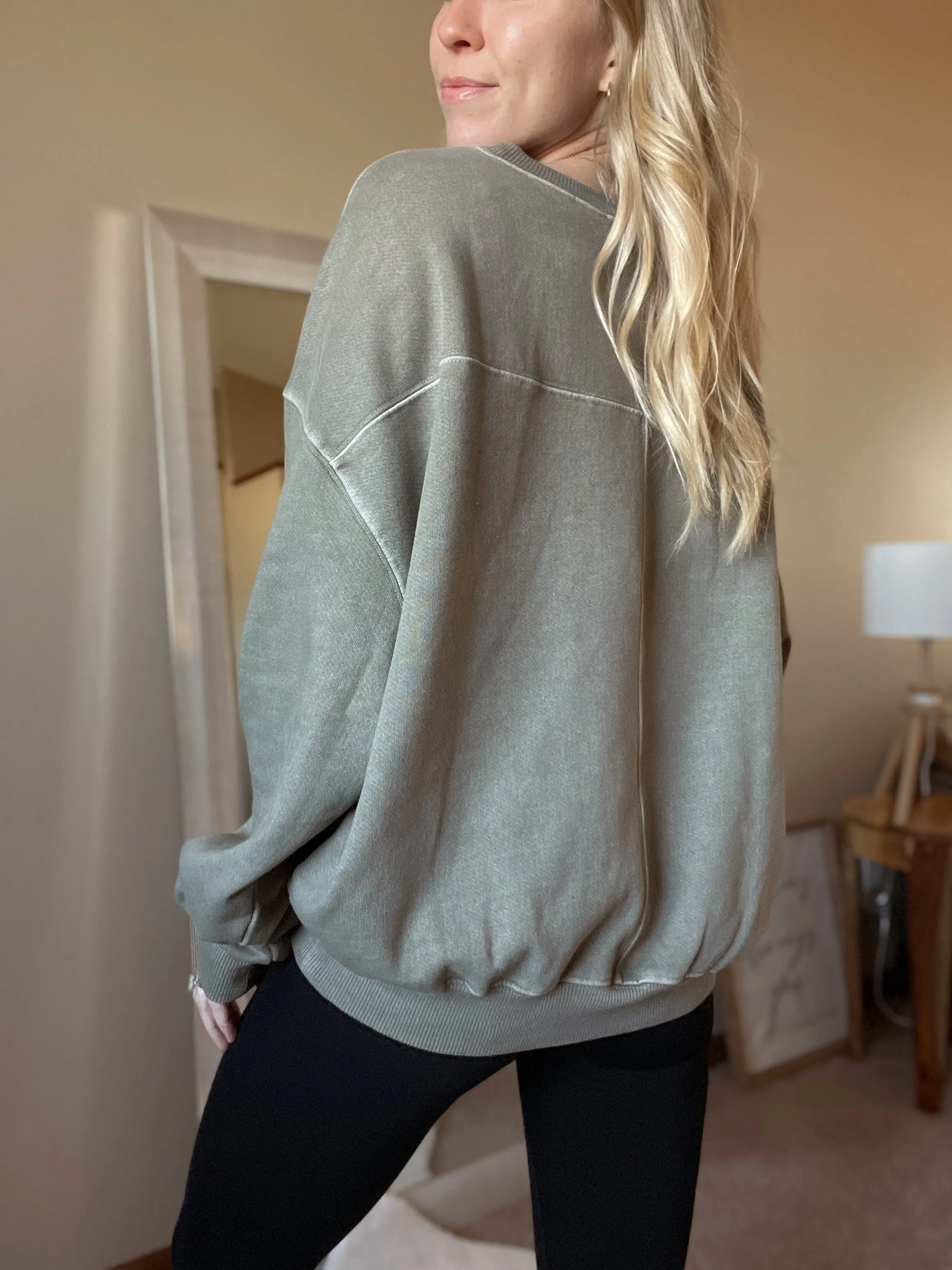 Lazy Days Pigment Washed Olive Sweatshirt